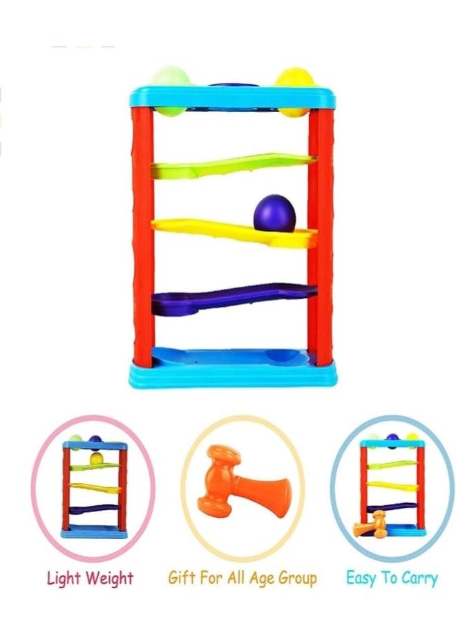 Manos Colourful Plastic Ball Drop Toy with Ramp and Mallet, Hammering Toy for Kids Pack of 1 - Image 4